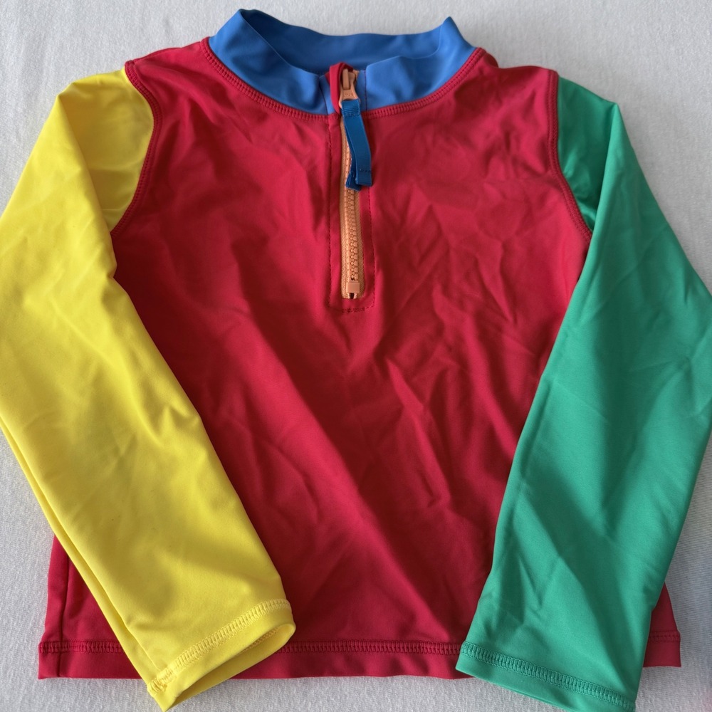 RuffleButts Rash Guard Swimsuit Kids 4T Colorblock Ruffle 2 Piece Set Primary - Picture 3 of 7